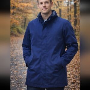 Bachrach Mens Blue & GREY Collared Trench Coat Removable Liner Sz L